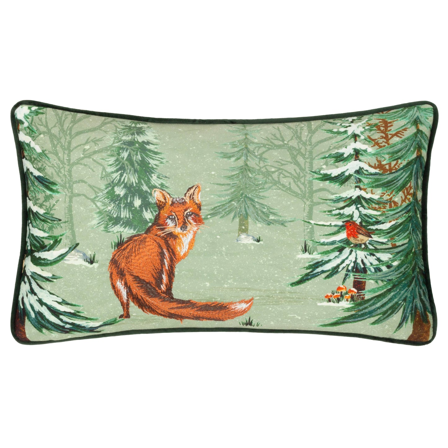 Cuscino ricamato Lodge Wood Fox verde quercia