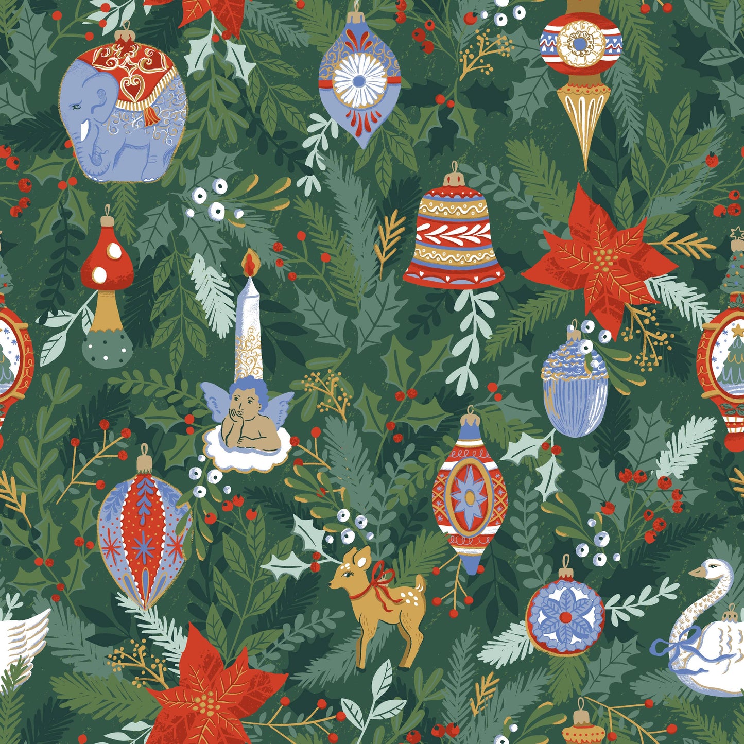 Set copripiumino natalizio, Deck The Halls  colore: verde pino