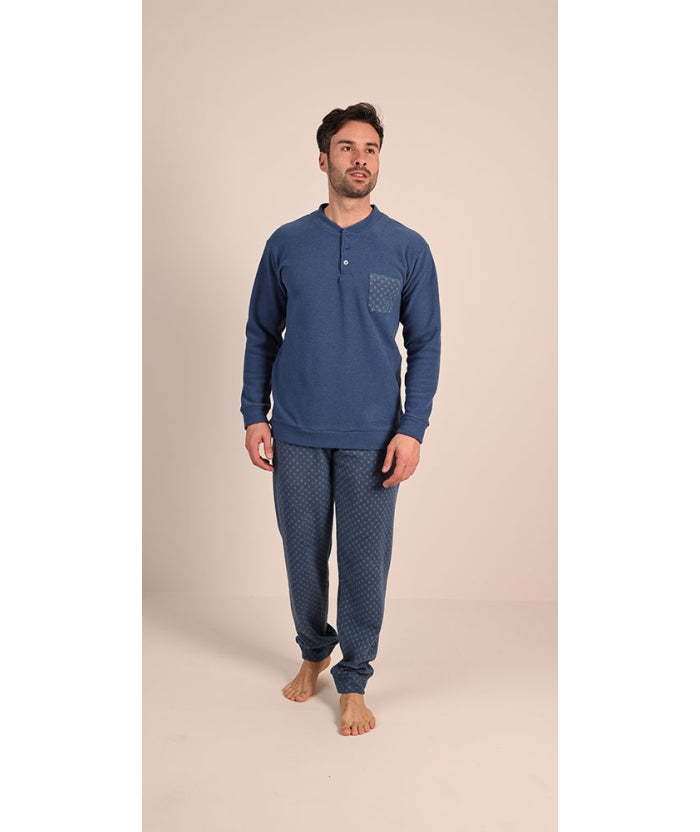 Pigiama uomo 6105 serafino con 3 bottoni con pistagna